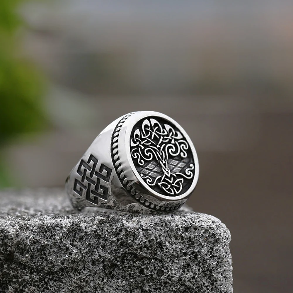 Vintage Viking Tree Of Life Ring For Men Nordic Mythology Stainless Steel Yggdrasils Ring Fashion Amulet Viking Jewelry Gift 3 Vintage Viking Tree Of Life Ring For Men Nordic Mythology Stainless Steel Yggdrasils Ring Fashion Amulet Viking Jewelry Gift - Image 2