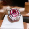 Vintage Noble 8*10MM Ruby Rings Gemstone Lab Diamond Wedding 925 Silver Ring Cocktail Party Fine Jewelry Birthday Gift