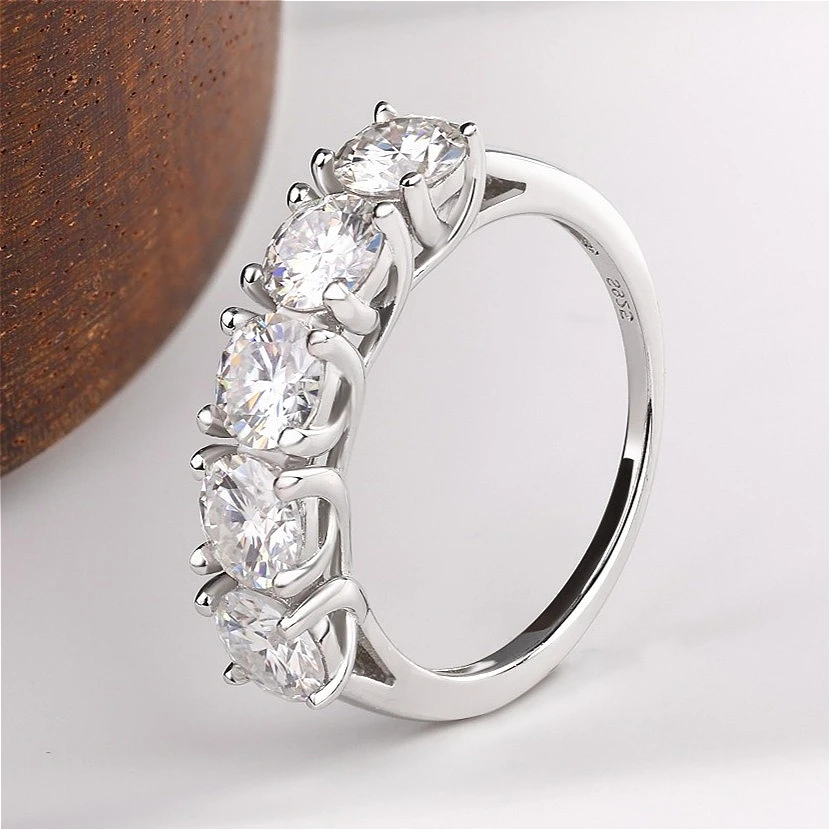 2.5/5cttw 5-Stones Moissanite Diamond Rings for Sterling Silver S925 Women Half Eternity Wedding Band Bridal Jewelry FEOBUR 3 2.5/5cttw 5-Stones Moissanite Diamond Rings for Sterling Silver S925 Women Half Eternity Wedding Band Bridal Jewelry FEOBUR - Image 2