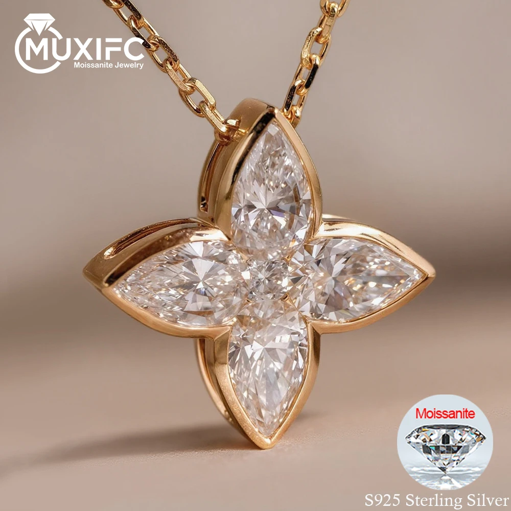 MUXIFC Full Moissanite Pendant Necklaces Fashion Flower Pear/Round Cut Diamond Neck Chain S925 Silver Wedding GRA Jewelry Gifts 4 MUXIFC Full Moissanite Pendant Necklaces Fashion Flower Pear/Round Cut Diamond Neck Chain S925 Silver Wedding GRA Jewelry Gifts - Image 3