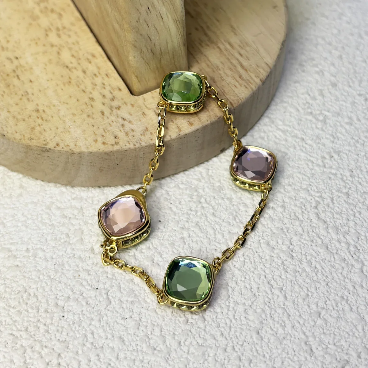 Original 2025 Fine Jewelry Set for Women Green Crystal Pink Crystal Geometric Bracelet Octagonal Cut Crystal Romantic Gift 5 Original 2025 Fine Jewelry Set for Women Green Crystal Pink Crystal Geometric Bracelet Octagonal Cut Crystal Romantic Gift - Image 4