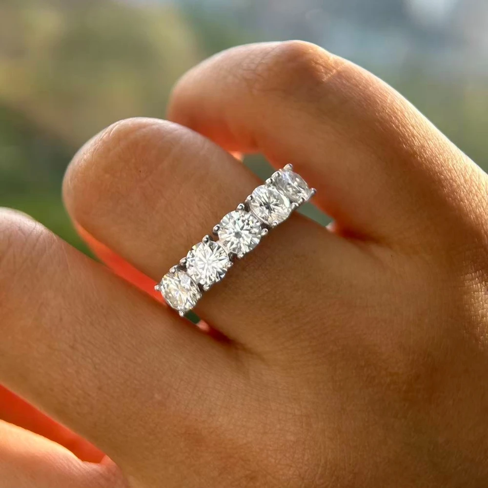 2.5/5cttw 5-Stones Moissanite Diamond Rings for Sterling Silver S925 Women Half Eternity Wedding Band Bridal Jewelry FEOBUR 6 2.5/5cttw 5-Stones Moissanite Diamond Rings for Sterling Silver S925 Women Half Eternity Wedding Band Bridal Jewelry FEOBUR - Image 5