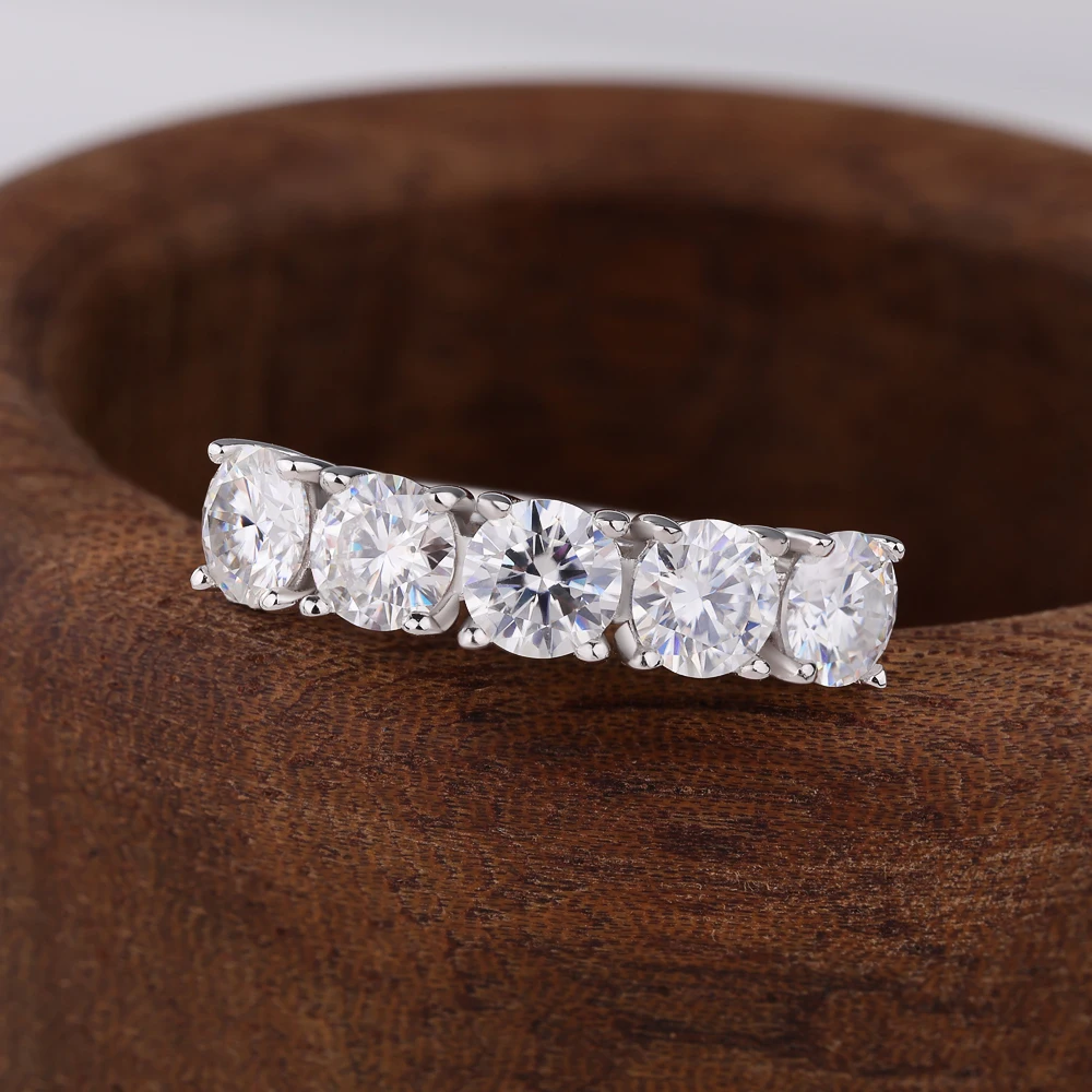 2.5/5cttw 5-Stones Moissanite Diamond Rings for Sterling Silver S925 Women Half Eternity Wedding Band Bridal Jewelry FEOBUR 5 2.5/5cttw 5-Stones Moissanite Diamond Rings for Sterling Silver S925 Women Half Eternity Wedding Band Bridal Jewelry FEOBUR - Image 4