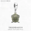 Green Tortoise Turtle Dangle Charm Authentic 925 Sterling Silver Women Men Jewellery Spring New Ocean Pendant