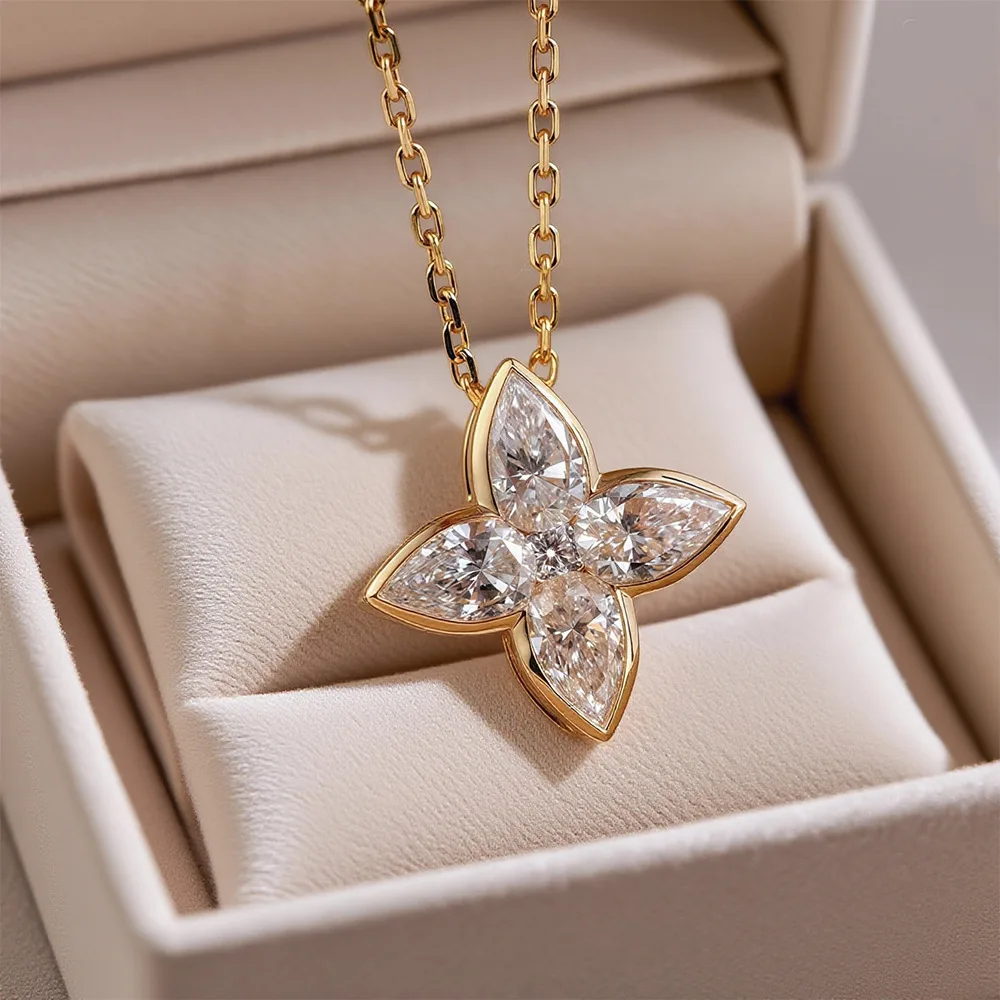 MUXIFC Full Moissanite Pendant Necklaces Fashion Flower Pear/Round Cut Diamond Neck Chain S925 Silver Wedding GRA Jewelry Gifts 5 MUXIFC Full Moissanite Pendant Necklaces Fashion Flower Pear/Round Cut Diamond Neck Chain S925 Silver Wedding GRA Jewelry Gifts - Image 4